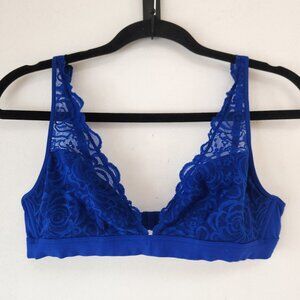Victoria's Secret PINK Lace Plunge Bralette Blue Lacy Bra Women's L